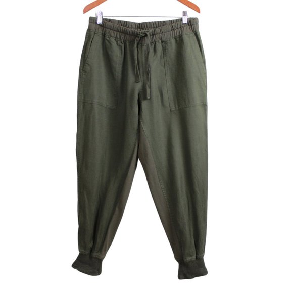 Roots Olive Green Linen Cotton Blend Joggers - Picture 3 of 16